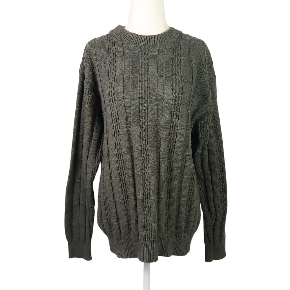 Oscar De La Renta dark olive green textured knit pullover sweater Mens L